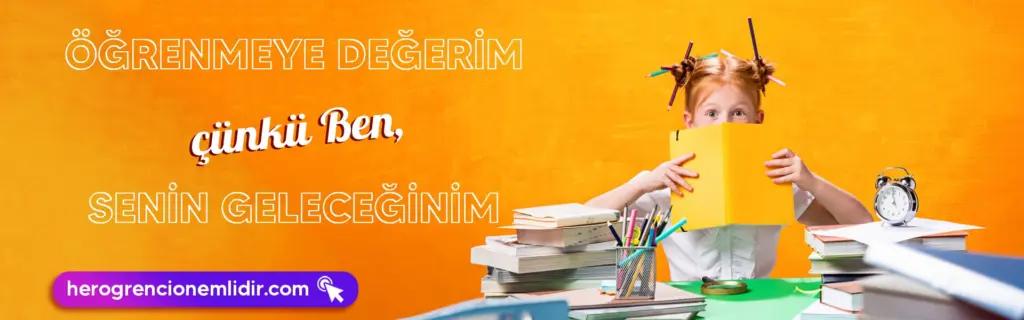 Öğrenmeye değerim çünkü ben senin geleceğinim: Sarı kitapla yüzünü kapatan kız çocuğu ve kitap yığını