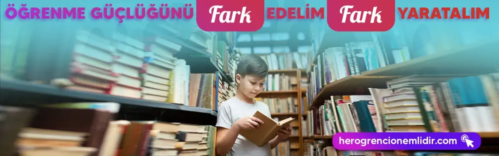 Öğrenme güçlüğünü fark edelim, fark yaratalım: Kütüphane rafları arasında kitap okuyan erkek çocuk