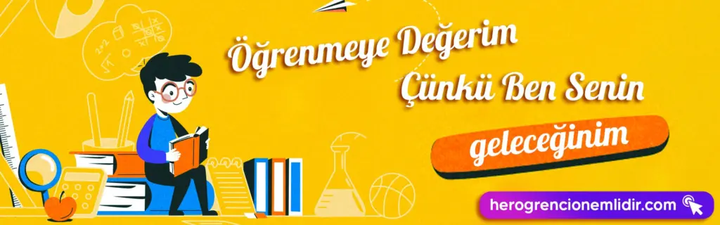 Öğrenmeye değerim çünkü ben senin geleceğinim: Kitap okuyan gözlüklü çocuk, büyüteç ve kitaplar (illüstrasyon)